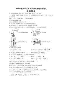 重庆市第一中学校2022届高三考前适应性考试+化学含答案