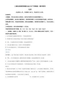 湖南省三湘名校教育联盟2023-2024学年高一上学期11月期中联考化学试题  含解析 