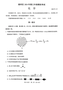 北京市通州区2023-2024学年高三下学期模拟考试化学试题 PDF版