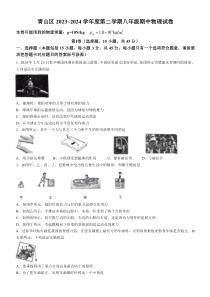 湖北省武汉市青山区2023-2024学年下学期期中八年级物理试题(word版含答案）