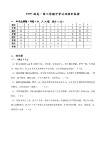 广东省汕头市金山中学2020-2021学年高一下学期期中考试 地理 答案