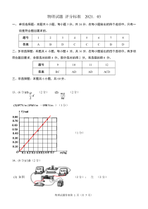 山东省济南市2021届高三下学期十一学校联考物理试题答案