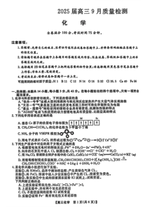 金科大联考2025届高三上学期9月质量检测化学试题 扫描版含解析