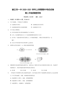 云南省丽江市第一高级中学2020-2021学年高二上学期期中考试物理试题 含答案