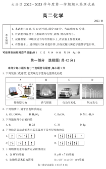 北京市大兴区2022-2023学年高二上学期期末化学试题 PDF版