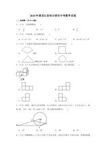 《黑龙江中考真题数学》2020年哈尔滨市中考数学试题及答案