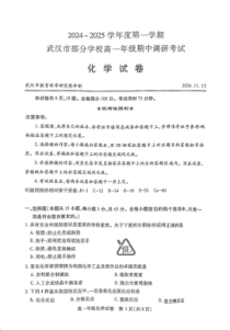 湖北省武汉市部分学校2024-2025学年高一上学期期中考试化学试题 扫描版含答案