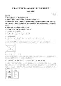 安徽省六校教育研究会2024-2025学年高一上学期新生入学素质测试 数学 Word版含答案