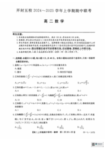 河南省开封五校2024-2025学年高二上学期11月期中联考试题 数学 PDF版含解析