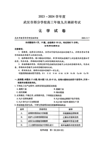 湖北省武汉市2024届部分学校高三年级九月调研考试+化学