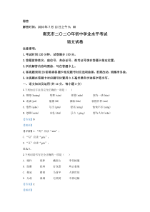 《四川中考真题语文》《精准解析》四川省南充市2020年中考语文试题（解析版）