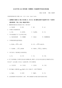 浙江省宁波市北仑中学2020-2021学年高一上学期期中考试化学试题