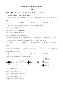 湖南省永州市第八中学2024-2025学年高一上学期入学考试化学试题 Word版