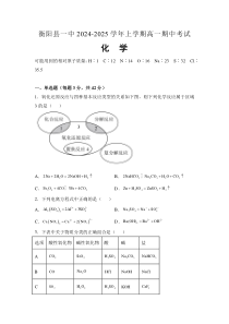 湖南省衡阳市衡阳县第一中学2024-2025学年高一上学期11月期中考试化学试题 Word版含解析