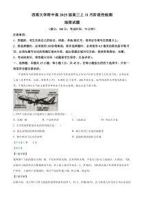 重庆市西南大学附属中学校2024-2025学年高三上学期11月阶段性检测地理试题 Word版含解析