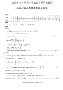 湖北省武汉市2021届高三3月质量检测数学试题答案