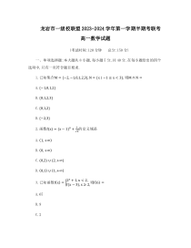 福建省龙岩市一级校联盟2023-2024学年高一上学期11月期中数学试题