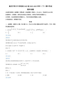 重庆市育才中学校2022-2023学年高一下学期期中数学试题  含解析