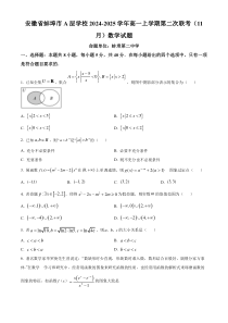 安徽省蚌埠市A层高中2024-2025学年高一上学期11月期中考试 数学 Word版含解析