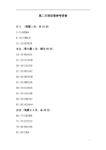 安徽省蚌埠田家炳中学2019-2020学年高二下学期开学学业检测日语答案【日语专题】