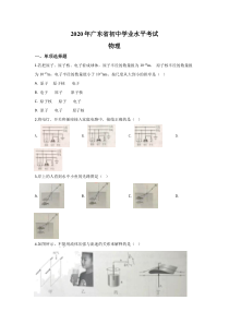 《广东中考真题物理》《精准解析》2020年广东省中考物理试题（原卷版）