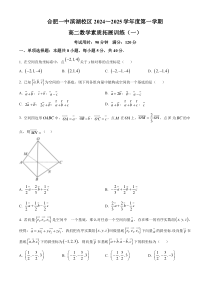 安徽省合肥市第一中学滨湖校区2024-2025学年高二上学期素质拓展训练(一)数学试卷 Word版